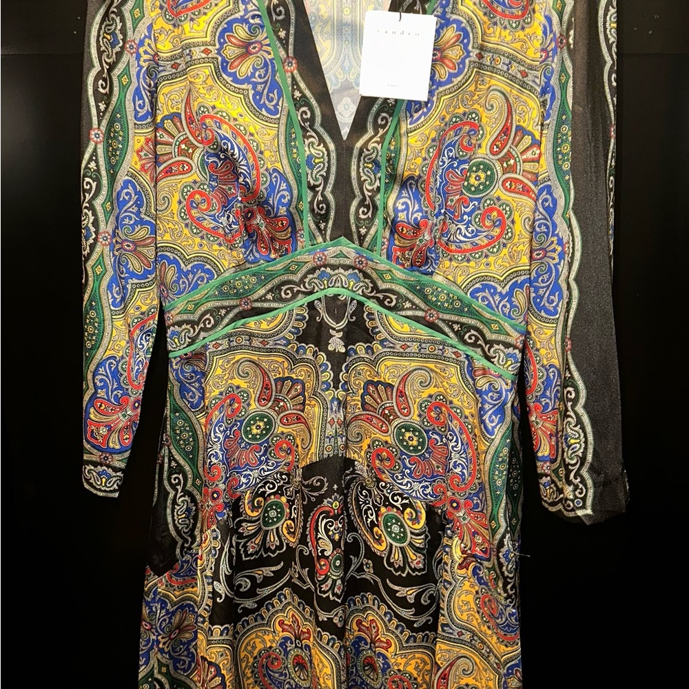 Sandro Multicolor Paisley Long Sleeve Dress